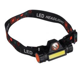 Налобный фонарик ЧИНГИСХАН 1000мАч, 1 COB, 1 LED, 8х3 см, 2 режима, пластик 221-013 