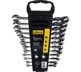 Набор комбинированных шарнирных ключей с трещоткой 12 предметов Inforce 06-05-51 