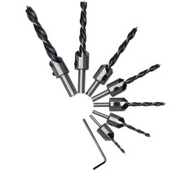 Набор сверл по дереву с зенкером 8 предметов vertextools 0987-3-10 