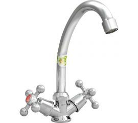 Смеситель для мойки Juguni двуручный, с гибкой подводкой, крепление-гайка, кран-букса керамика 0402.788 