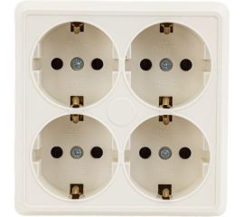 Четырехместная квадратная розетка UNIVersal серия Олимп с заземлением, открытой установки, 16А, 220В, слоновая кость ivory еврослот 1171 