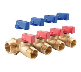 Коллектор с шаровыми кранами PROFACTOR в/н 3/4" х 4 вых 1/2"нар PF MV 264.4 