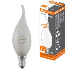 Лампа накаливания свеча на ветру матовая TDM 60 Вт-230 В Е14 SQ0332-0024 
