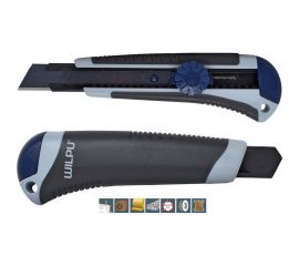 Строительный нож WILPU WCM003 PRO plus прорезиненный, винт. зажим, 2 запас. лезвия, 18 мм 5090200001 