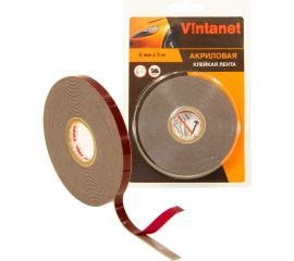 Клейкая двусторонняя акриловая лента Vintanet VN8049, цвет серый, 6 мм х 5 м VN804965 