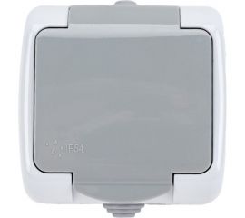 Одноместная розетка EKF Мурманск 16А с заземлением с крышкой IP54 серый с защитными шторками 4396349 