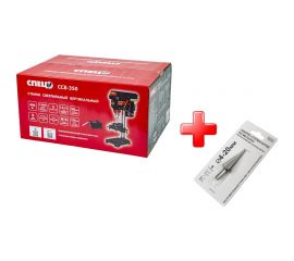 Вертикальный сверлильный станок Спец ССВ-350 220 В,400 Вт, 1.5-13 мм, патрон, 5 скоростей, 600-2600 об/мин, 160х160 мм стол, макс h заг.250 мм, тиски в комплекте, сверло ступенчатое СПЕЦ-3239/370101 