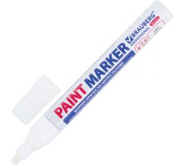 Лаковый маркер-краска BRAUBERG paint marker 4 мм, белый, нитро-основа, professional plus 151444 