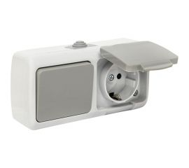 Блок: розетка 1-м 16А с заземлением, с крышкой + 1-кл выключатель EKF Мурманск, IP54, серый SQ EFRV16-050-30-540 