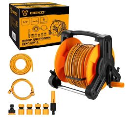Набор для полива DEKO DKI15 катушка, шланг усиленный 1/2 15 м + 2 м, насадка для полива, коннекторы, 9 предметов 065-0462 
