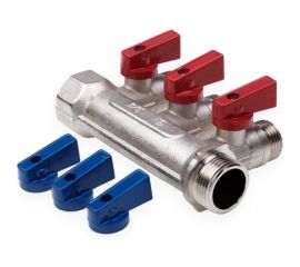 Резьбовой коллектор с кранами AQUALINK вн-нар 3/4, 1/2х3 (Цена за упаковку 2 шт.) арт. 2425 