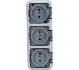 3-местная розетка Bylectrica ОУ IP54, с прозрачной крышкой, серия ПРАЛЕСКА АКВА, серый, РА16-0131(02) 