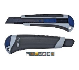 Строительный нож WILPU WCM002 PRO прорезиненный, 2 запасных лезвия, 18 мм 5090100001 