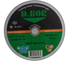 Отрезной диск по нержавеющей стали INOX Standard 20A46S-BF (230х22.2 мм) D.BOR F41-IS-230-19-22 