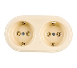 Двухместная керамическая розетка Interior Electric слоновая кость, серия ""АРБАТ"" РК2003 