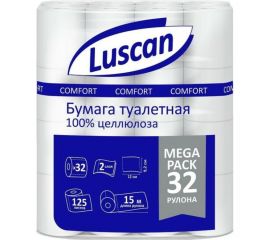 Туалетная бумага Luscan Comfort Megapack 2 слоя, белый, целлюлоза, 15 м., 125 л., 32 рул/уп 1592211 