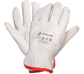 Водительские перчатки Airline, натуральная мягкая кожа, размер L, белые ADWG104 