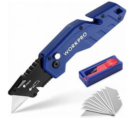 Складной быстросменный нож WORKPRO с нейлоновой рукояткой, 10 лезвий, трапециевидные лезвия WP211008 