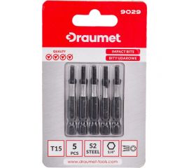Биты ударные TORX T15, 50 мм, S2, 5 шт DRAUMET 9029 