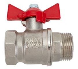 Шаровой кран для воды VALFEX OPTIMA латунный 3/4"" ВР/НР бабочка, никелированный 11Б27фт1М VF.218.NLB1.034.Bir 