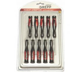 Набор отверток для точных работ Ladina GREPP CrV, двухкомпонентная рукоятка, 10 шт. 203-001 