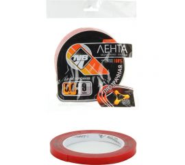 Двухсторонняя клейкая лента Nova Bright fusion красный + прозрачный (акриловая основа), 9 мм х 5 м 46667 