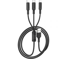 Кабель USB Hoco 2.0x25 3 в 1, AM/Type-C/Lightning/MicroUsb, черный, 1м, 6957531080169 