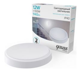 Светильник ЖКХ GAUSS HALL круг 12W 940lm 4000K 200-240V IP40 D135х32мм белый LED 1/40 193411212 