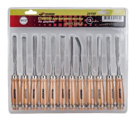 Набор резцов по дереву SKRAB 12 предметов, с деревянной ручкой HCS 24160 