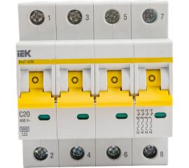 Автоматический выключатель IEK ВА47-60M 4Р 20А 6кА С MVA31-4-020-C 