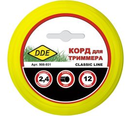 Корд триммерный на подвесе Classic line 2.4 мм, 12 м, желтый, круг DDE 908-931 