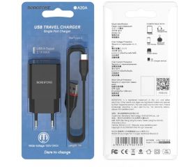 Сетевое ЗУ Borofone BA20A, 1хUSB-А + кабель AM-Type-C, 1 м, белый 23752-BA20AWT 