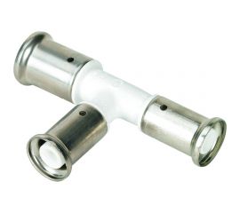 Переходный уменьшенный с двух сторон тройник Henco ПВДФ пресс белый, 20x16x16 HE 11PKW-201616 