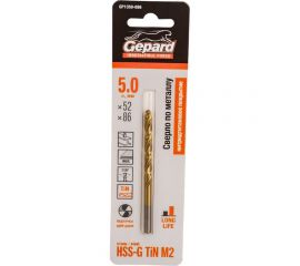 Сверло спиральное по металлу 5x52x86 мм, HSS TIN Gepard GP1350-086 