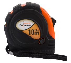 Рулетка Петрович обрезиненная, оранжевая, 10 м, 25 мм, три кнопки стопа 4100000782 