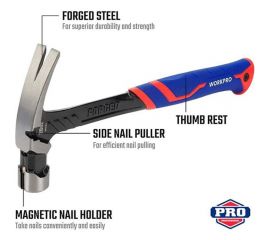 Молоток-гвоздодер WORKPRO 560г цельнометаллический WP241014 