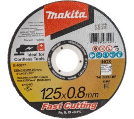 Диск абразивный отрезной для нержавеющей стали 125x0.8x22.23 мм, Z60U, плоский Makita E-10877 