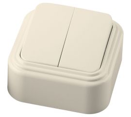 Двухклавишный выключатель STEKKER открытой установки, 250В, 6А, IP20, слоновая кость, PSW06-22-20 (VA 56-232-БЖ) 49050 