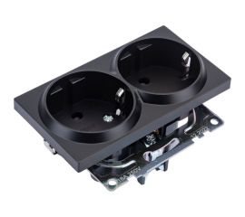 2-местная розетка STEKKER с защитной шторкой механизм с заземлением, 16А, Катрин, GLS16-7114-05, черный 39612 