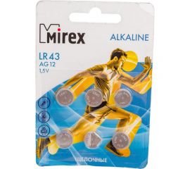 Батарея Mirex, щелочная AG12 / LR43 1,5V 6 шт ecopack 23702-LR43-E6 