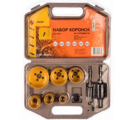 Набор коронок 10 предметов (6 коронок 22-64 мм, 2 адаптера, ключ, переходник) Энкор 24557 