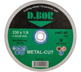 Диск отрезной по металлу METAL-CUT (230x1.9x22.23 мм; A46T-BF; F41) D.BOR F41-MC-230-19-22 