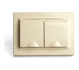 2-местная розетка STEKKER с заземлением, с крышкой, pst16-9015-02, 250в, 16а, серия эрна, слоновая кость, 49137 