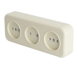 3-местная розетка STEKKER без заземляющего контакта, 250В, 16А, IP20, PST16-50-20 (RA 16-344-БЖ), слоновая кость 49055 