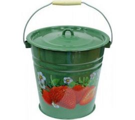 Эмалированное ведро с крышкой СТАЛЬЭМАЛЬ Клубника садовая 12 л, изумрудное ХТ510 