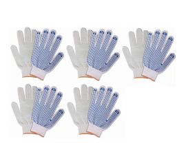 Трикотажные перчатки КОРДЛЕНД хлопок, 4-х нитка, белые, 5 пар, 10-й класс, M, 30-40 гр, ПВХ точка PER-00028.5 