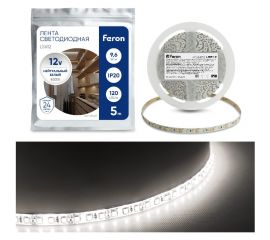 Светодиодная лента FERON LS612 120SMD 2835 /м 9.6Вт/м 12V 5000х8х1.22мм 4000К, IP20 41448 