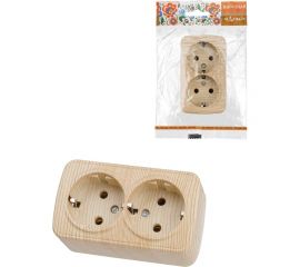 Розетка TDM двойная 2П+3 открытой установки IP20 16А, сосна ""Дача"" Народная SQ1824-0040 