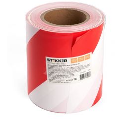 Сигнальная лента STEKKER 150 мм, 100 м, 90 mic, красный, белый intp10-150-100 39915 