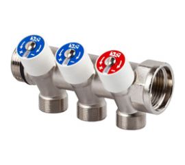 Распределительный коллектор со встроенными клапанами SR Rubinetterie 3/4""х1/2"", на 3 выхода 0054-2000N300 
